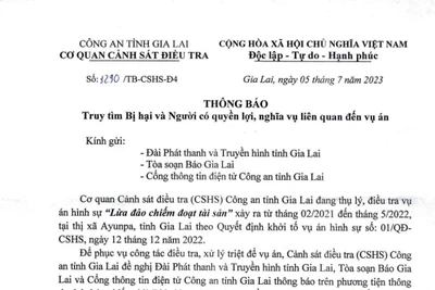 Thông báo tìm bị hại và người có quyền lợi, nghĩa vụ liên quan