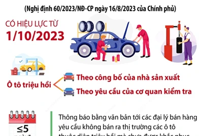 Các trường hợp ôtô thuộc diện phải triệu hồi từ 1/10