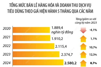 Tổng mức bán lẻ hàng hóa và doanh thu dịch vụ tiêu dùng tăng 8,7%