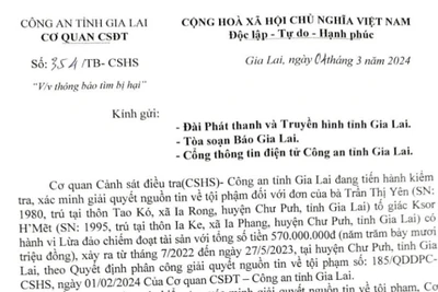 Thông báo tìm bị hại liên quan hành vi lừa đảo chiếm đoạt tài sản