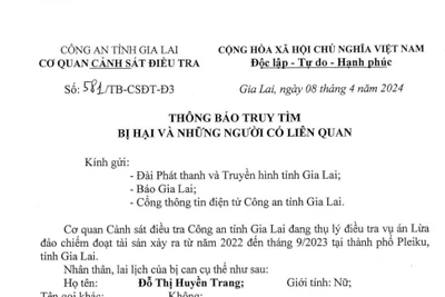 Công an Gia Lai tìm bị hại và người có liên quan vụ Đỗ Thị Huyền Trang lừa đảo