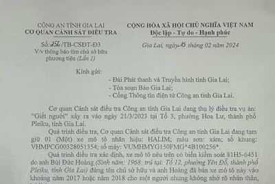 Cơ quan Cảnh sát Điều tra tìm chủ sở hữu phương tiện