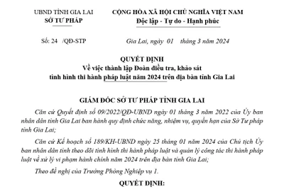 Gia Lai: Điều tra, khảo sát tình hình thi hành pháp luật năm 2024