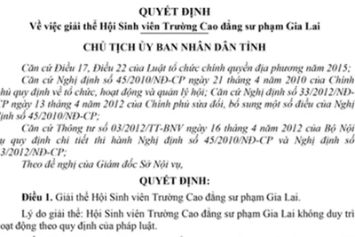 Giải thể Hội Sinh viên Trường Cao đẳng Sư phạm Gia Lai