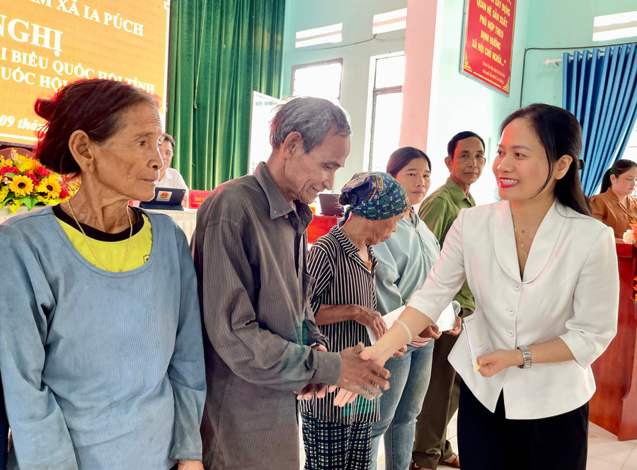 Đoàn Đại biểu Quốc hội tỉnh tặng quà cho 10 hộ gia đình chính sách của xã. Ảnh: Vũ Thảo tang-qua.jpg