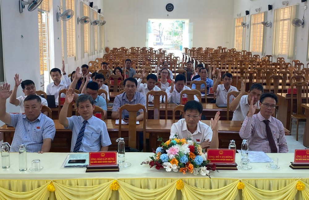 Các đại biểu HĐND huyện Ia Grai biểu quyết thông qua các nghị quyết tại kỳ họp. Ảnh: Phương Lộc cac-dai-bieu-hdnd-huyen-ia-grai-khoa-xiii-bieu-quyet-thong-qua-3-du-thao-nq-tai-ky-hop-19-chuyen-de.jpg