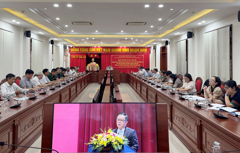 Quang cảnh hội nghị tại điểm cầu Trụ sở Tỉnh ủy Gia Lai. Ảnh: Anh Huy