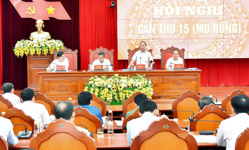 Phó Bí thư Thường trực Tỉnh ủy Châu Ngọc Tuấn phát biểu ý kiến tại hội nghị. Ảnh: Đức Thụy