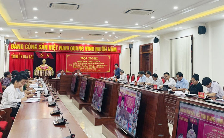 Quang cảnh hội nghị tại điểm cầu chính trụ sở Tỉnh ủy Gia Lai. Ảnh: P.D Quang cảnh hội nghị tại điểm cầu chính trụ sở Tỉnh ủy Gia Lai. Ảnh: P.D