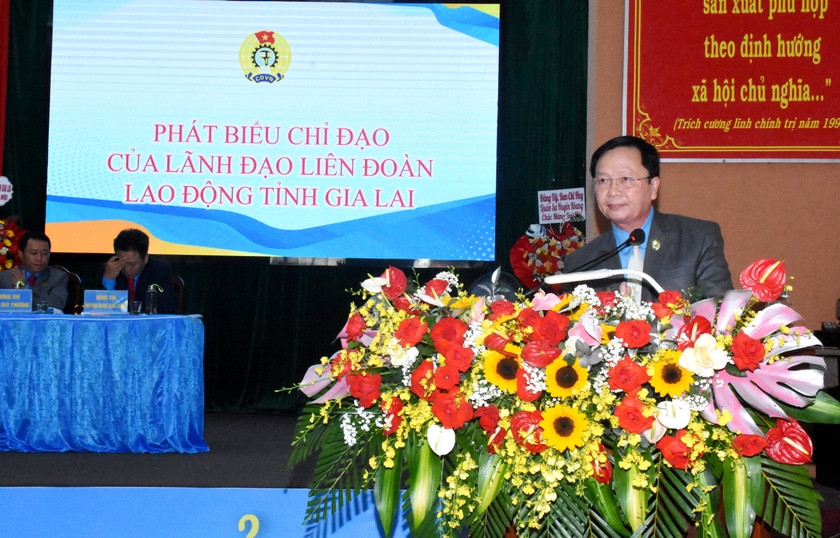 Đồng chí Nguyễn Ngọc Minh-Phó Bí thư Đảng đoàn, Phó Chủ tịch Thường trực Liên đoàn Lao động tỉnh Gia Lai phát biểu chỉ đạo Đại hội. Ảnh: Đinh Yến Đồng chí Nguyễn Ngọc Minh-Phó Bí thư Đảng đoàn, Phó Chủ tịch Thường trực Liên đoàn Lao động tỉnh Gia Lai phát biểu chỉ đạo Đại hội. Ảnh: Đinh Yến