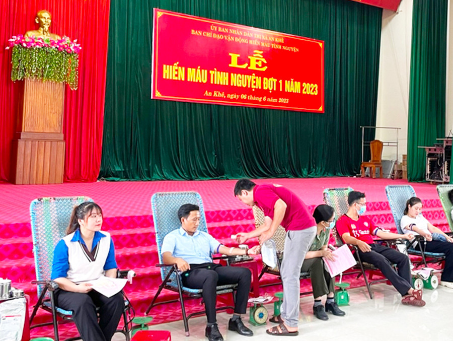 470 người trên địa bàn thị xã An Khê tham gia hiến máu tình nguyện đợt 1 năm 2023. Ảnh: Ngọc Minh 470 người trên địa bàn thị xã An Khê tham gia hiến máu tình nguyện đợt 1 năm 2023. Ảnh: Ngọc Minh
