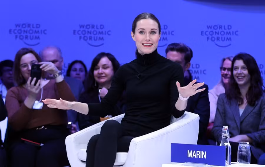 Thủ tướng Phần Lan Sanna Marin tại diễn đàn kinh tế thế giới ở Davos, Thụy Sỹ. Ảnh: AFP