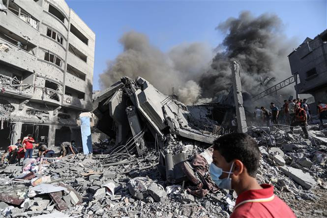 Cảnh đổ nát ở Gaza sau khi bị Israel tấn công. Ảnh: THX/TTXVN