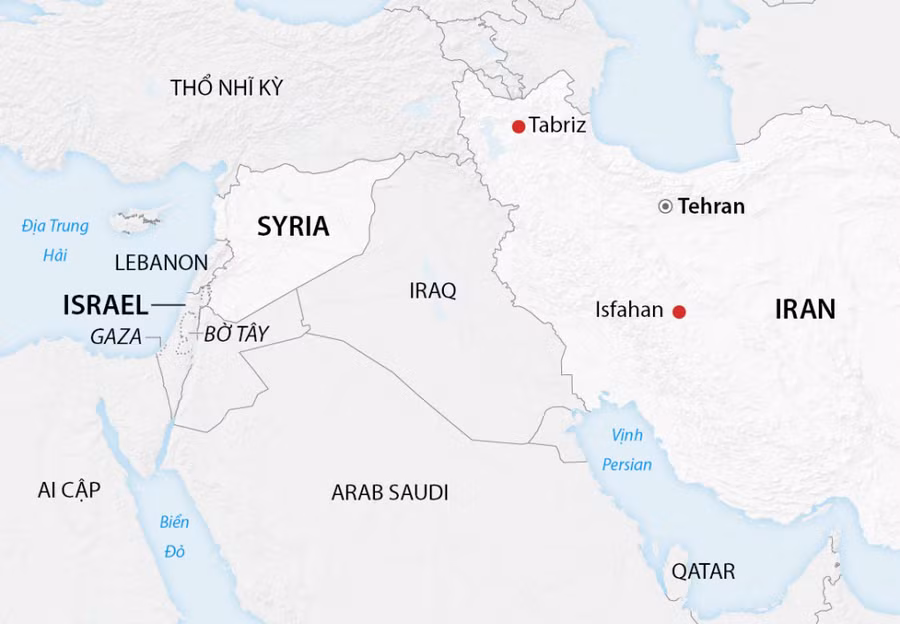 Vị trí thủ đô Tehran của Iran và Israel cùng các nước xung quanh. Đồ họa: CNN