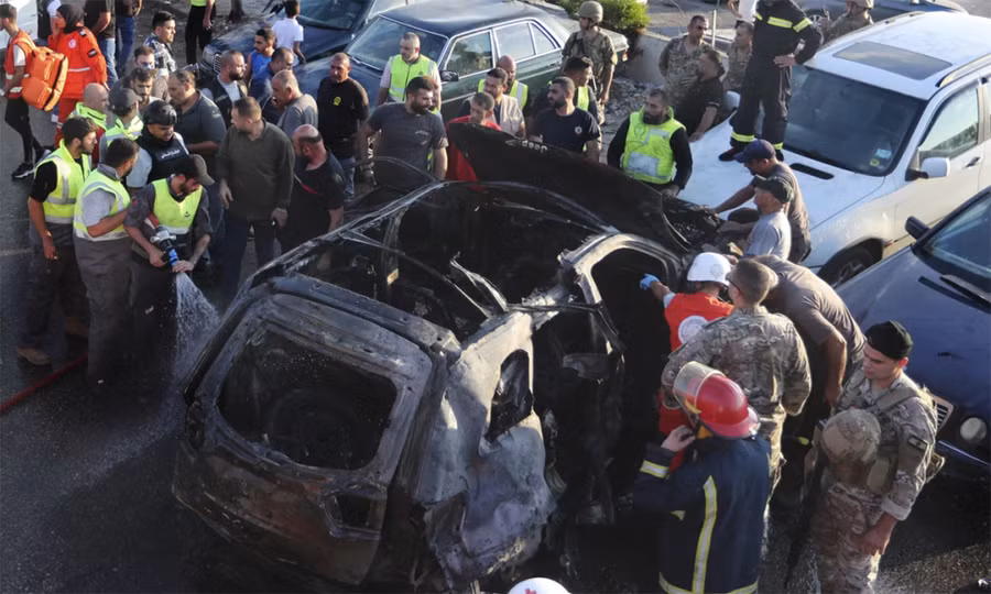 Hình ảnh đòn tập kích của Israel nhằm vào Sidon, Lebanon ngày 9/8. Ảnh: AP