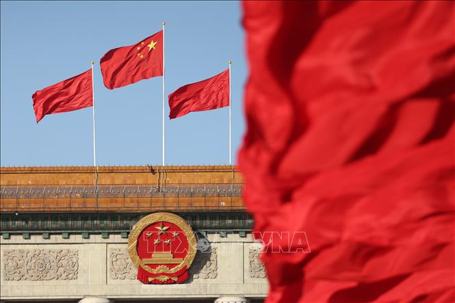 Bên ngoài Đại lễ đường Nhân dân ở Bắc Kinh. Ảnh: THX/TTXVN