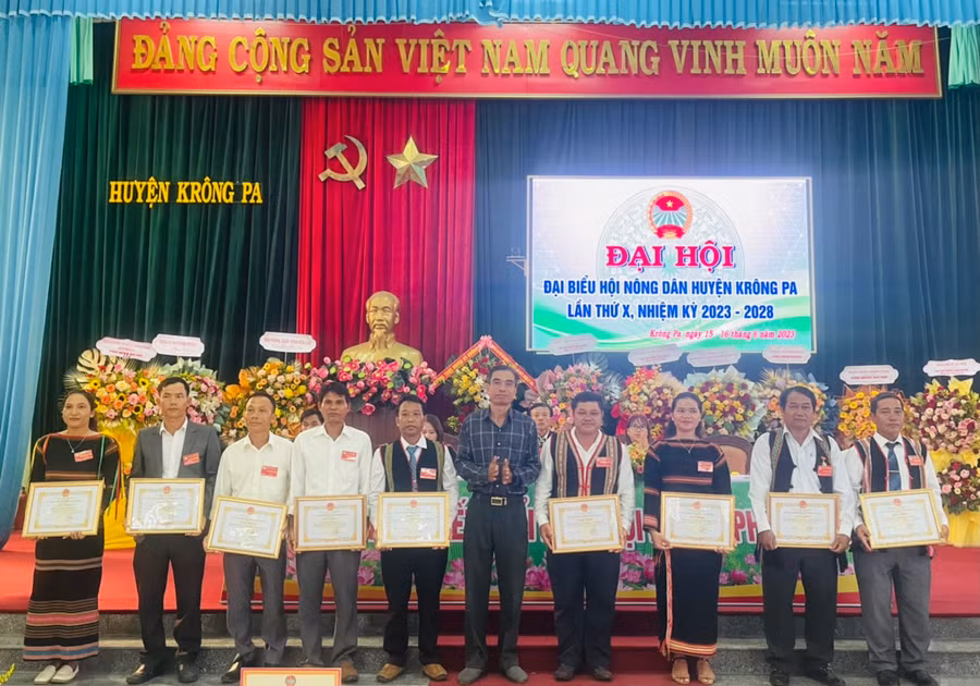 9 tập thể được Chủ tịch UBND huyện khen thưởng vì có thành tích xuất sắc trong công tác Hội và phong trào nông dân nhiệm kỳ 2018-2023. Ảnh: Vũ Chi