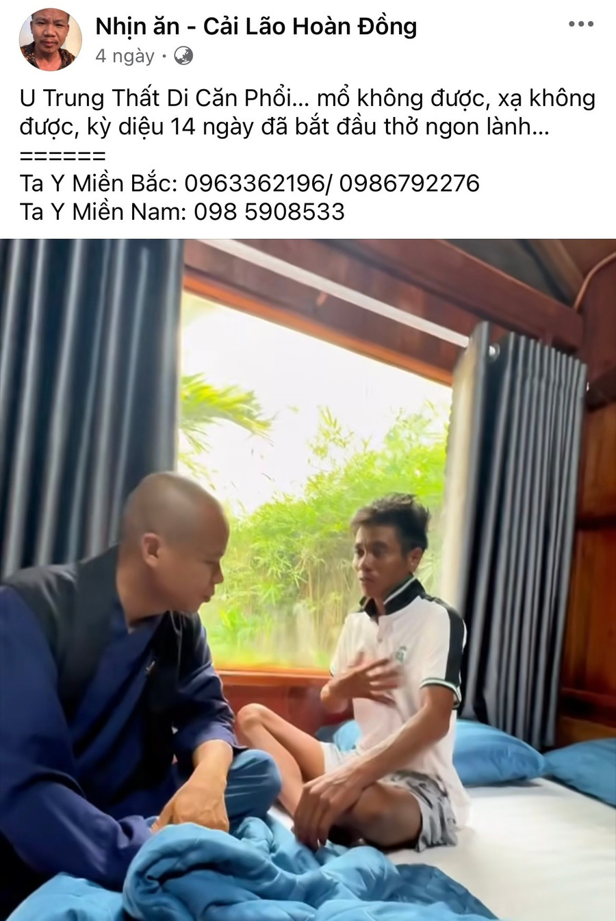 Theo lời quảng cáo, bệnh nhân mắc bệnh nan y đã có dấu hiệu khỏe lại sau khi nhịn ăn. Ảnh chụp màn hình theo-loi-quang-cao-benh-nhan-mac-benh-nan-y-da-co-dau-hieu-khoe-lai-sau-khi-nhin-an-anh-chup-man-hinh.jpg