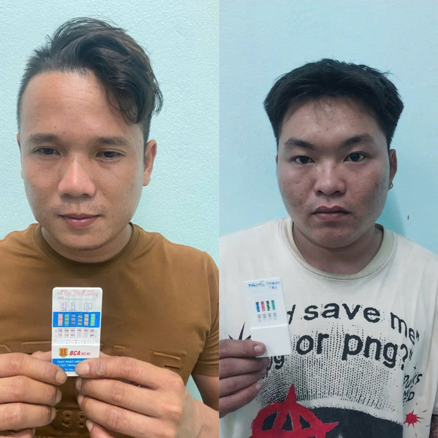 2 đối tượng Cường (trái) và Trị dương tính với ma túy loại Methamphetamine. Ảnh: Chí Trung 2-doi-tuong-cuong-trai-va-tri-duong-tinh-voi-ma-tuy-loai-methamphetamine-anh-chi-trung.jpg
