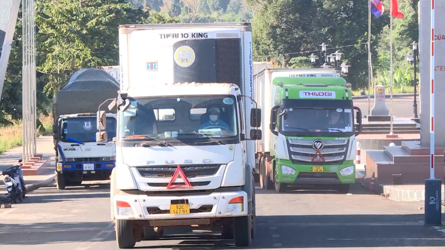 Các phương tiện vận chuyển hàng hóa qua Cửa khẩu Quốc tế Lệ Thanh. Ảnh: Hữu Lanh hinh-2-hang-hoa-cua-doanh-nghiep-qua-cua-khau-quoc-te-le-thanh-huu-lanh.jpg