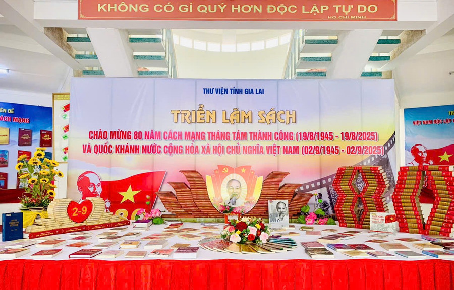Book display space at Gia Lai Provincial Library. Photo: DVCC z6911774240244-ce673bc2ffdc4de0fcd23529c29af1d6.jpg