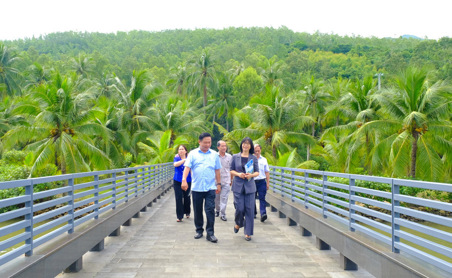 អនុប្រធានគណៈកម្មាធិការប្រជាជនខេត្ត Nguyen Thi Thanh Lich (ជួរមុខស្តាំ) ទស្សនាមជ្ឈមណ្ឌលអន្តរជាតិសម្រាប់វិទ្យាសាស្ត្រ និងអប់រំ (ISICE)។ រូបថត៖ ង៉ុក ញួន pho-chu-tich-ubnd-tinh-nguyen-thi-thanh-lich-bia-phai-hang-dau-tham-quan-trung-tam-isicejpg.jpg