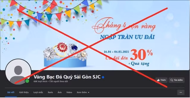 Fanpage mạo danh công ty SJC, có tích xanh và lượng follower cao