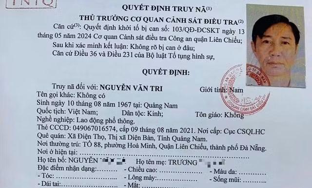 Quyết định truy nã bị can Nguyễn Văn Tri