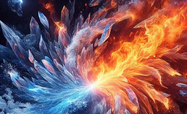 Vật chất nửa lửa, nửa băng có thể đảo ngược thành nửa băng, nửa lửa theo nghiên cứu mới - Minh họa AI: Thu Anh