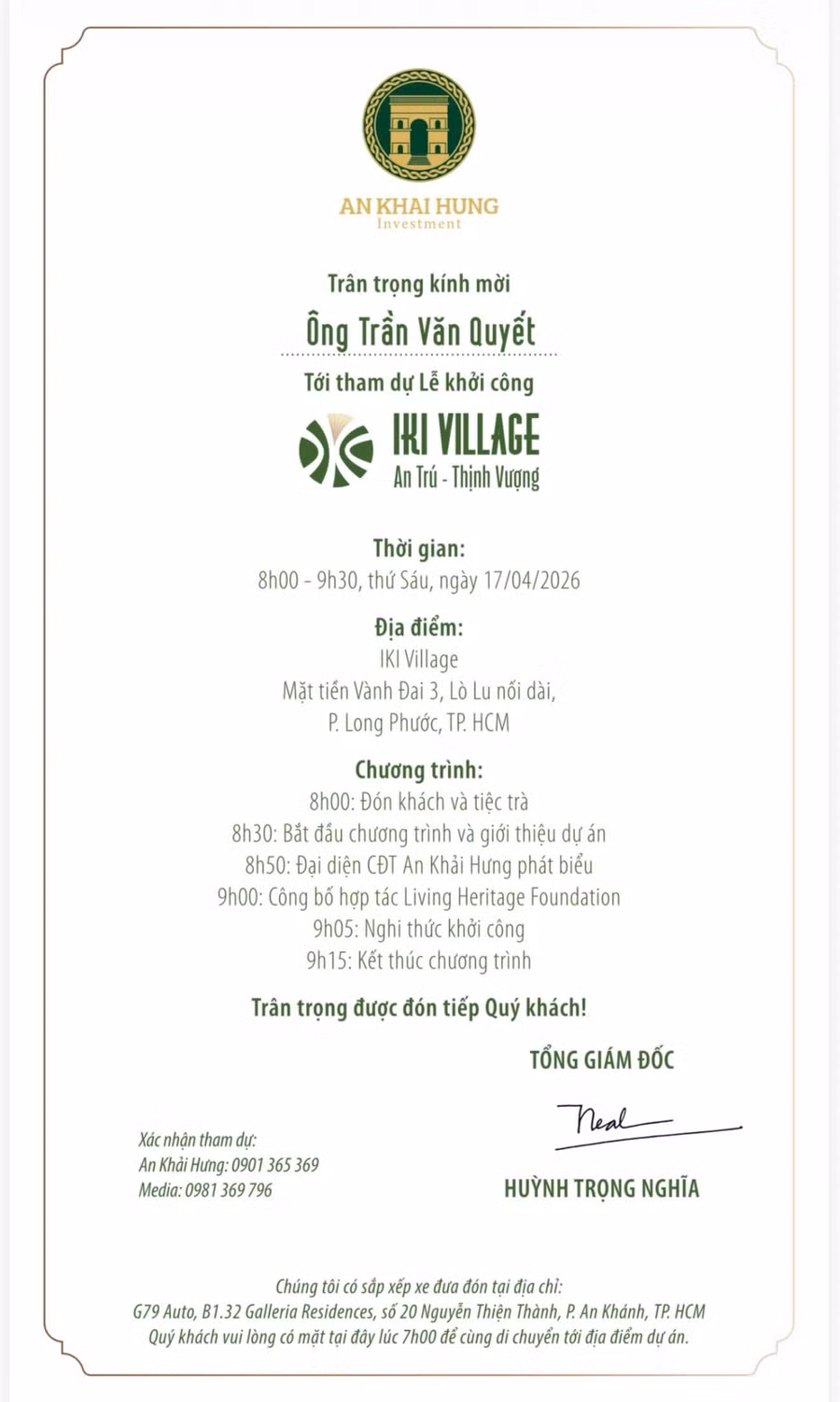 Thư mời tham dự lễ khởi công dự án.