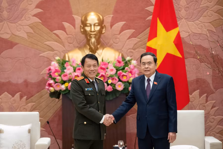Chủ tịch Quốc hội Trần Thanh Mẫn và Bộ trưởng Bộ Công an Lương Tam Quang tại cuộc làm việc