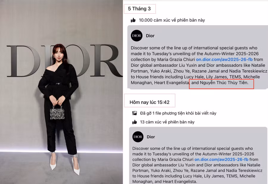 Fanpage chính thức của Dior lặng lẽ xóa tên và ảnh của Thùy Tiên