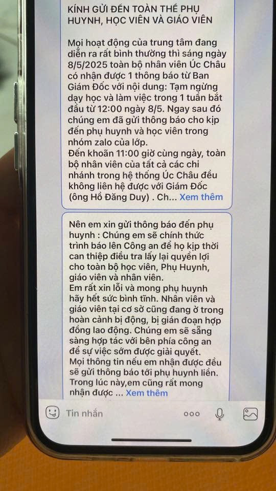 Tin nhắn của nhân viên trung tâm gửi đến các phụ huynh về sự việc Tin nhắn của nhân viên trung tâm gửi đến các phụ huynh về sự việc