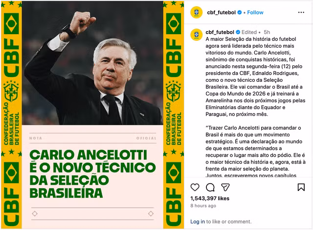 Trang chủ instagram CBF công bố việc bổ nhiệm