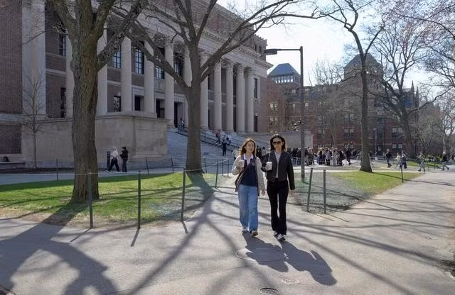 Sinh viên trong khuôn viên Đại học Harvard ở Cambridge, bang Massachusetts (Mỹ)