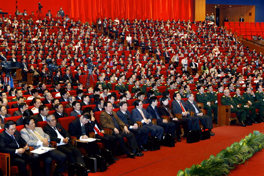 Chiều 13/1/2011, tại Trung tâm Hội nghị Quốc gia (Mỹ Đình-Hà Nội), các đại biểu dự Đại hội đại biểu toàn quốc lần thứ XI Đảng Cộng sản Việt Nam. (Nguồn: TTXVN)