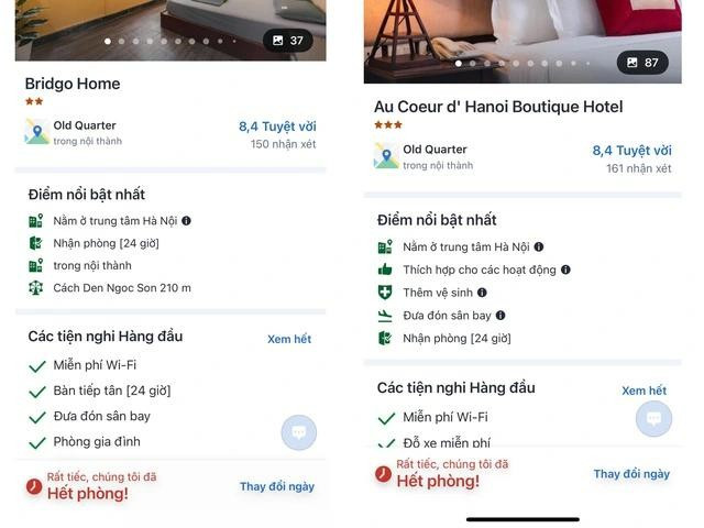 Một số khách sạn ở trung tâm TP.Hà Nội thông báo hết phòng từ ngày 31.8 đến 3.9 trên một ứng dụng đặt phòng Một số khách sạn ở trung tâm TP.Hà Nội thông báo hết phòng từ ngày 31.8 đến 3.9 trên một ứng dụng đặt phòng