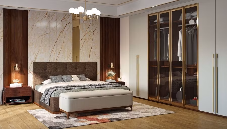 Sử dụng nội thất thông minh giúp tối ưu diện tích và mang lại sự gọn gàng, tiện lợi cho phòng ngủ (Ảnh: LivSpace)