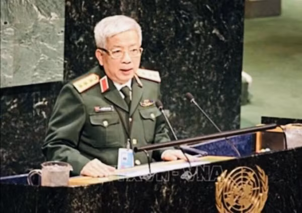 Thượng tướng Nguyễn Chí Vịnh phát biểu tại Hội nghị cấp Bộ trưởng về Gìn giữ hòa bình Liên hợp quốc tại New York năm 2019.