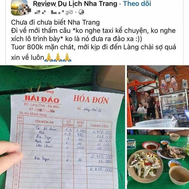 Thông tin, hình ảnh trên MXH phản ánh việc bị tính giá cao khi đi du lịch Nha Trang hôm 2.5 Thông tin, hình ảnh trên MXH phản ánh việc bị tính giá cao khi đi du lịch Nha Trang hôm 2.5