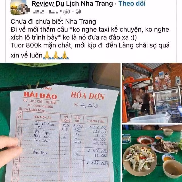 Thông tin, hình ảnh trên MXH phản ánh việc bị tính giá cao khi đi du lịch Nha Trang hôm 2.5