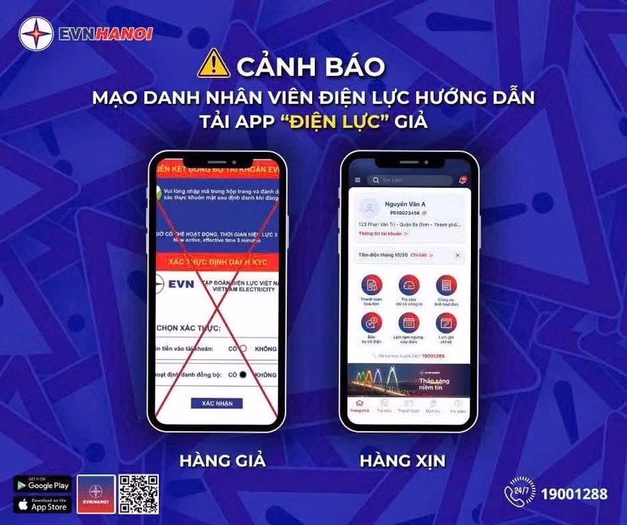 Một đơn vị của EVN cảnh báo tình trạng mạo danh nhân viên điện lực Hà Nội để lừa người dân cài “app” giả