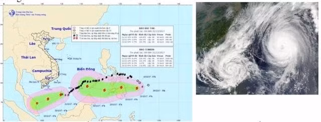 Tháng 12.2017, bão Kai-tak và bão Tembin hoạt động trên Biển Đông (bên trái); tháng 9.2009 có bão Pama và bão Melor hoạt động (bên phải)