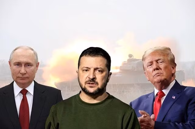 Tổng thống Zelensky đang gặp thế khó trong thỏa thuận giữa Tổng thống Putin (trái) và Tổng thống Trump (phải)