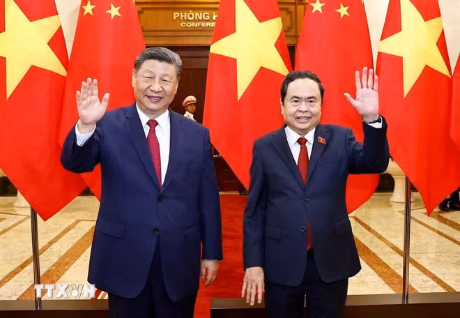 Chủ tịch Quốc hội Trần Thanh Mẫn hội kiến Tổng Bí thư, Chủ tịch nước Trung Quốc Tập Cận Bình. (Ảnh: Doãn Tấn/TTXVN)