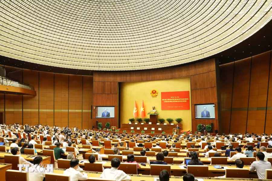 Hội nghị quán triệt, triển khai thực hiện Nghị quyết của Bộ Chính trị về triển khai đường lối đối ngoại Đại hội XIV của Đảng. (Ảnh: Phương Hoa/TTXVN)