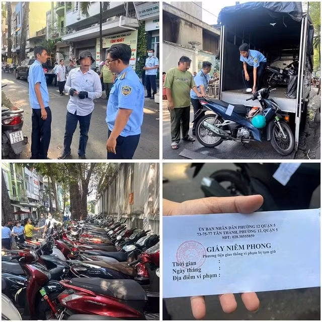 UBND P.12 (Q.5) niêm phong hàng loạt phương tiện đậu sai quy định