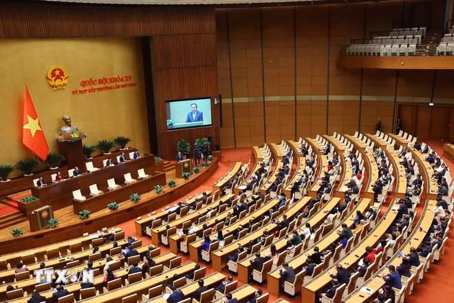 Chủ tịch Quốc hội Trần Thanh Mẫn phát biểu bế mạc kỳ họp. (Ảnh: Văn Điệp/TTXVN)