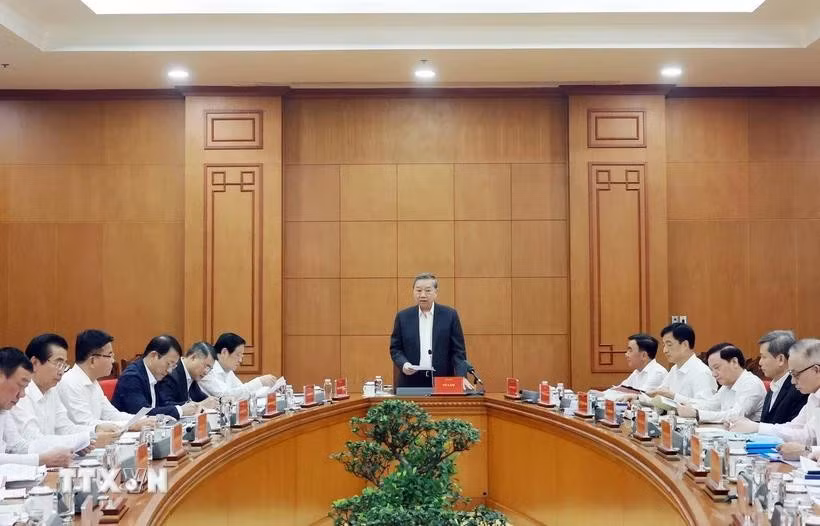 Tổng Bí thư Tô Lâm, Trưởng Ban Chỉ đạo về phòng chống tham nhũng, lãng phí, tiêu cực, phát biểu. (Ảnh: Thống Nhất/TTXVN)