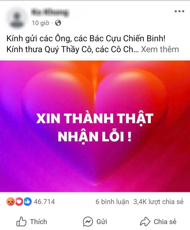 Bài đăng Facebook được cho là của nam sinh Trường ĐH Văn Lang Bài đăng Facebook được cho là của nam sinh Trường ĐH Văn Lang